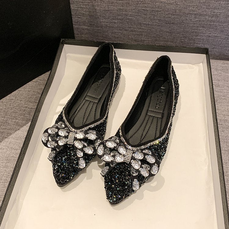 Damen Ballerinas mit funkelnden Strass-Applikationen und elegantem Schleifenakzent EB