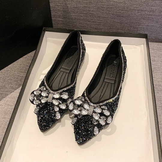 Damen Ballerinas mit funkelnden Strass-Applikationen und elegantem Schleifenakzent EB