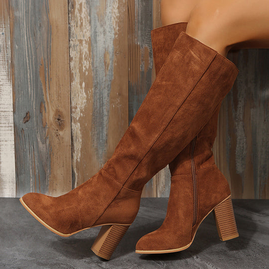 Damen Modische Overknee-Stiefel mit elegantem Blockabsatz und rutschfester Sohle EB