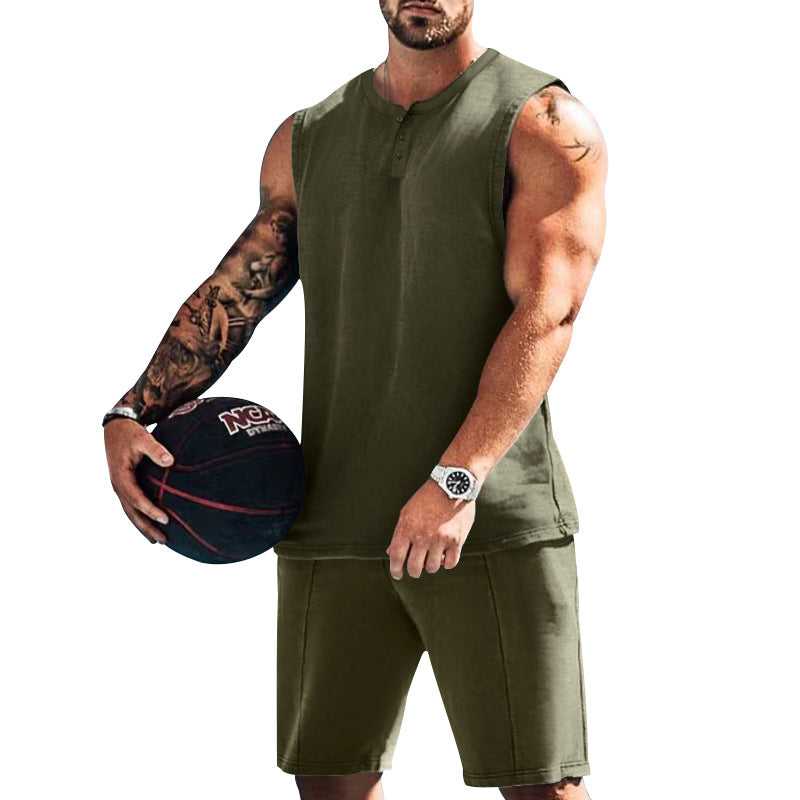 Herren sportliches Trainingsoutfit mit ärmellosem Oberteil und Shorts EB