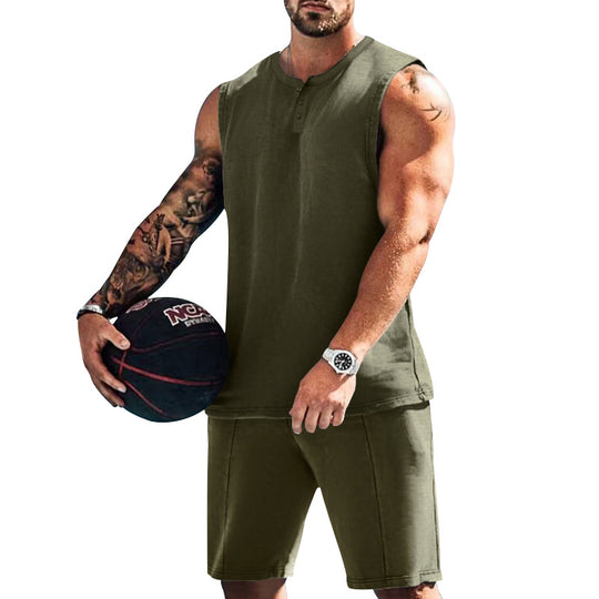 Herren sportliches Trainingsoutfit mit ärmellosem Oberteil und Shorts EB