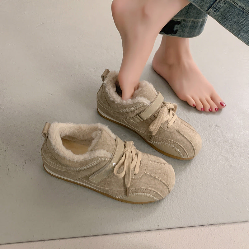 Damen Komfortable Fleece-Sneaker mit verstellbarem Riemen und kuscheligem Innenfutter EB