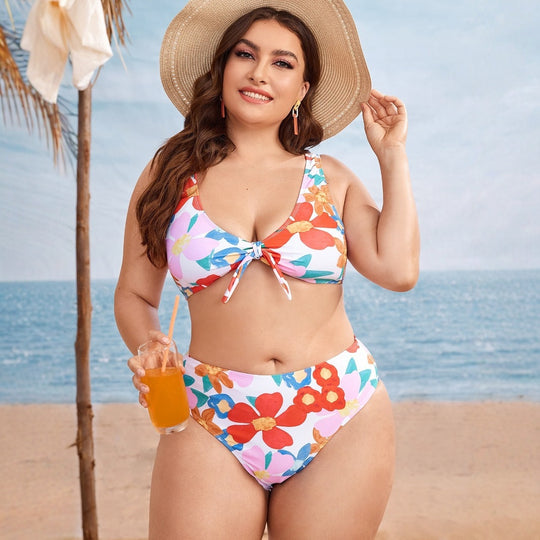 Damen Hochgeschnittenes Bikini-Set mit floralem Design EB
