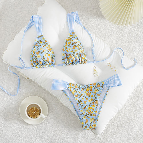 Damen Triangle-Bikini mit floralem Design und verstellbaren Trägern EB