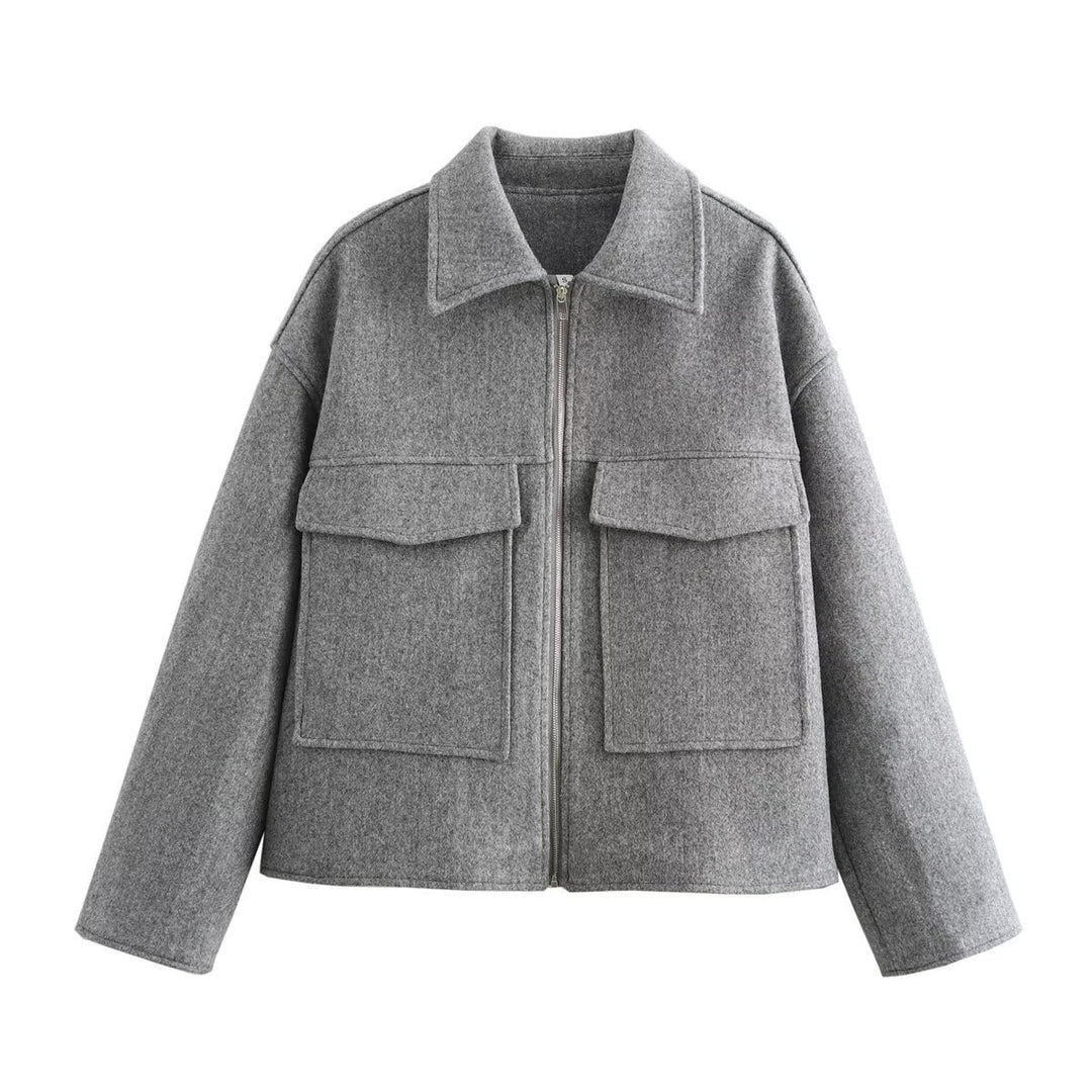 Damen lässige Fleecejacke mit praktischen Taschen und modernem Kragen EB