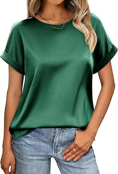 EB | Satin-T-Shirt mit Umgeschlagenen Ärmeln für Damen