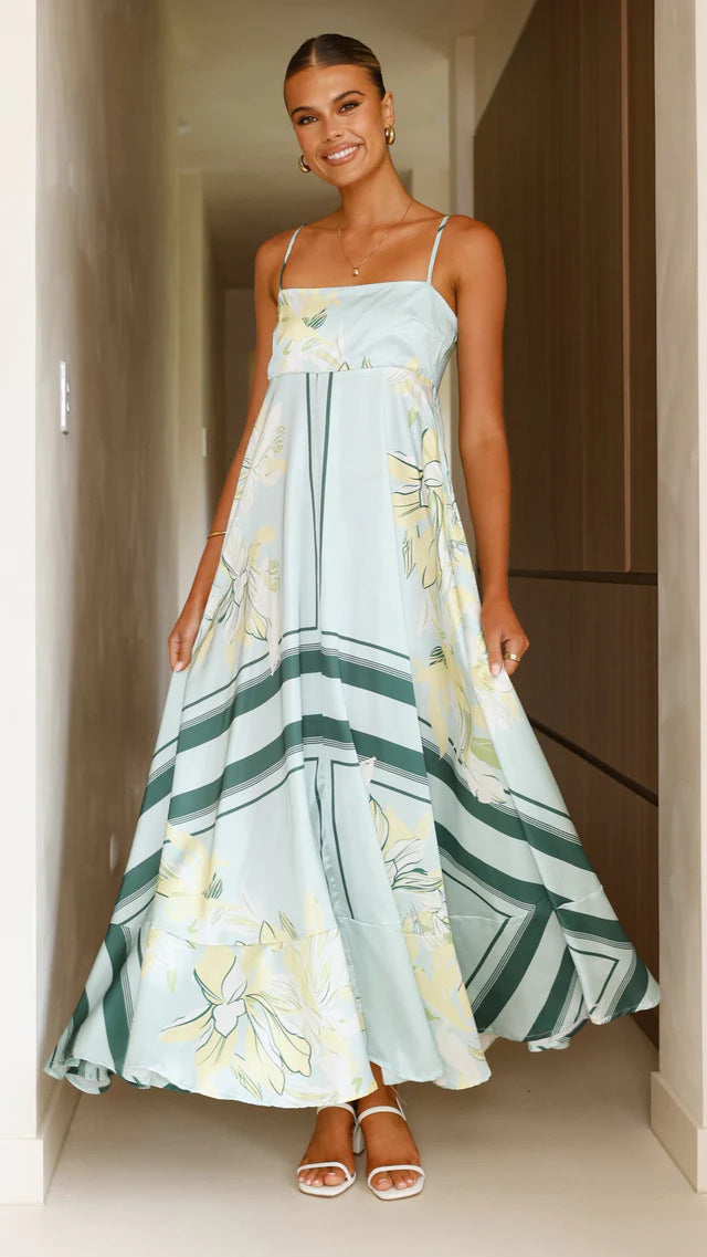 Damen Maxikleid mit floralem Motiv und fließendem Schnitt EB