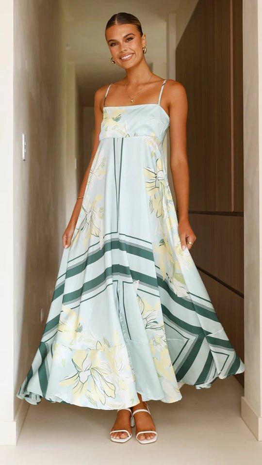 Damen Maxikleid mit floralem Motiv und fließendem Schnitt EB