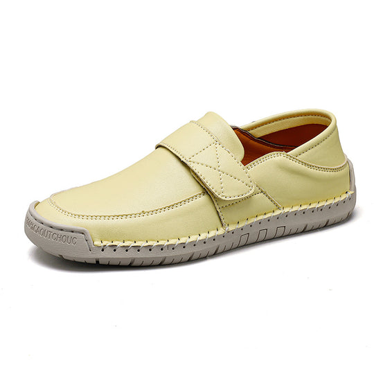 Damen Bequeme Slip-On Lederschuhe mit verstellbarem Klettverschluss EB