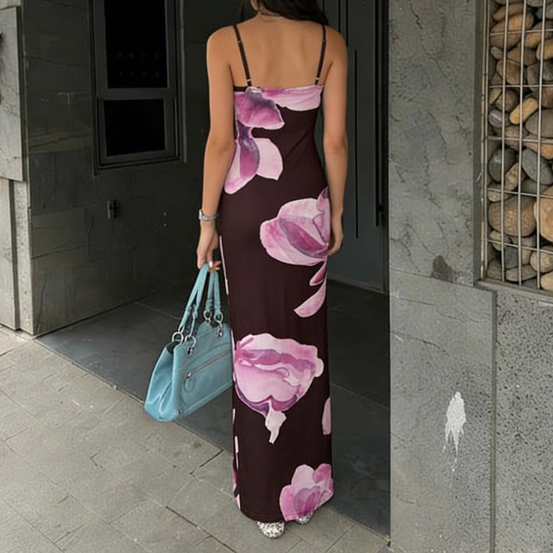 Damen Maxikleid mit floralem Design und schmalen Spaghettiträgern EB