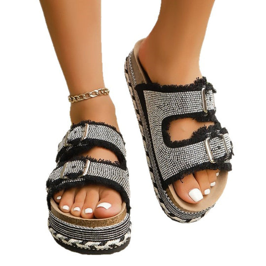 Damen Plattform-Sandalen mit modischem Doppelriemen EB