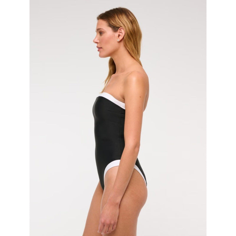 Damen Einteiler Badeanzug mit stilvollem Bandeau-Ausschnitt und kontrastierenden Akzenten EB