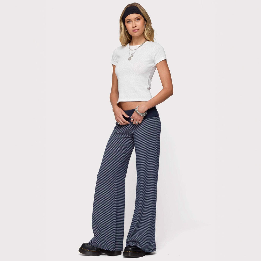 Damen weite Lounge-Hose mit elastischem Bund und maritimem Streifenmuster EB