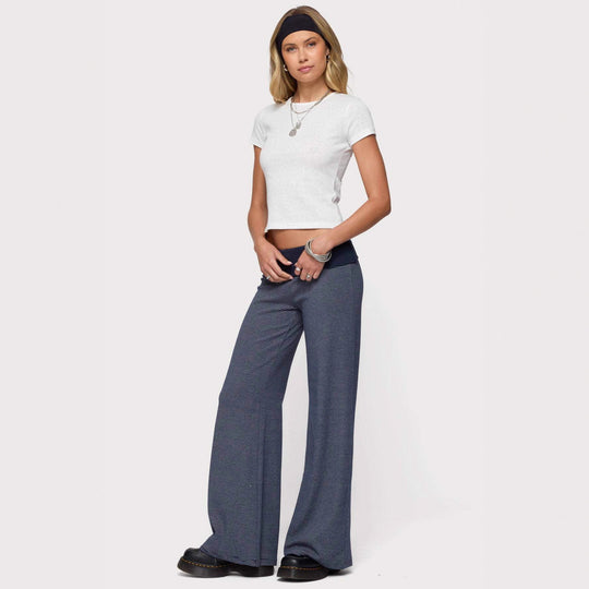 Damen weite Lounge-Hose mit elastischem Bund und maritimem Streifenmuster EB