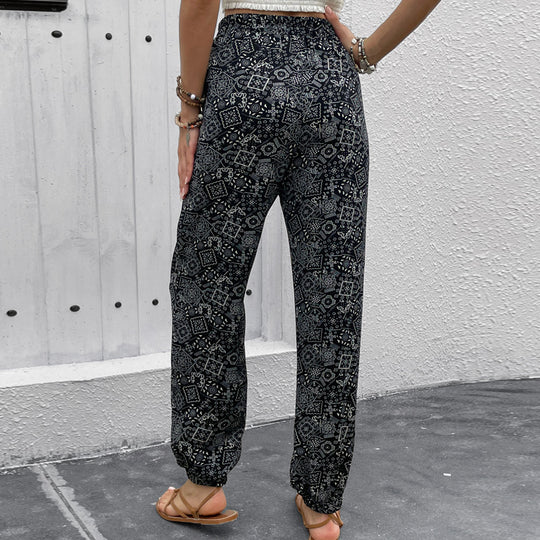 Damen Boho-Haremshose mit elastischem Taillenbund, Kordelzug und Seitentaschen EB