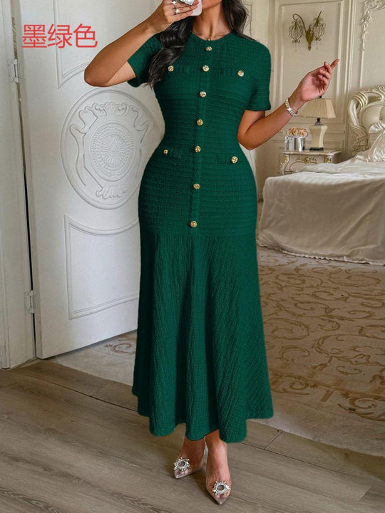Damen Maxikleid mit eleganten Knopfdetails und strukturiertem Stoff EB