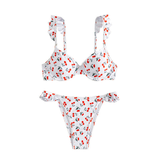 Damen Bikini mit verspieltem Rüschen- und Kirschmuster EB