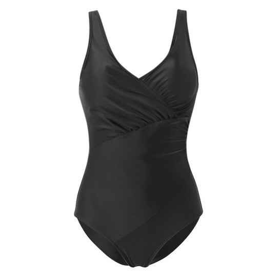 Damen Eleganter Einteiler Badeanzug mit Wickeloptik EB
