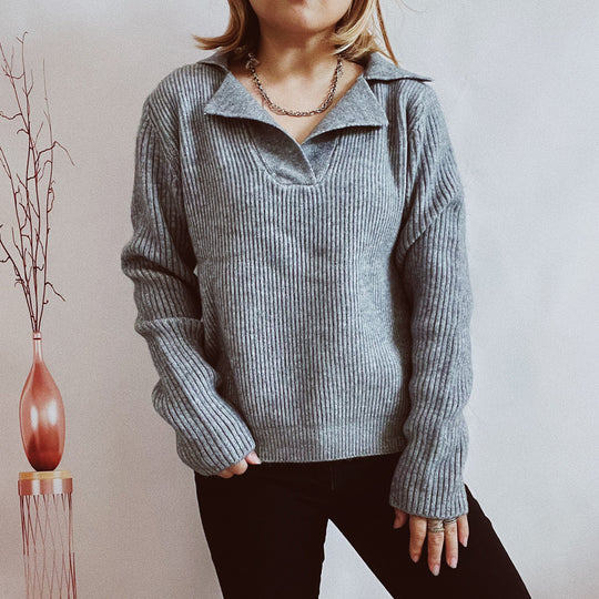 Damen lässiger Pullover mit modernem Rippdesign EB