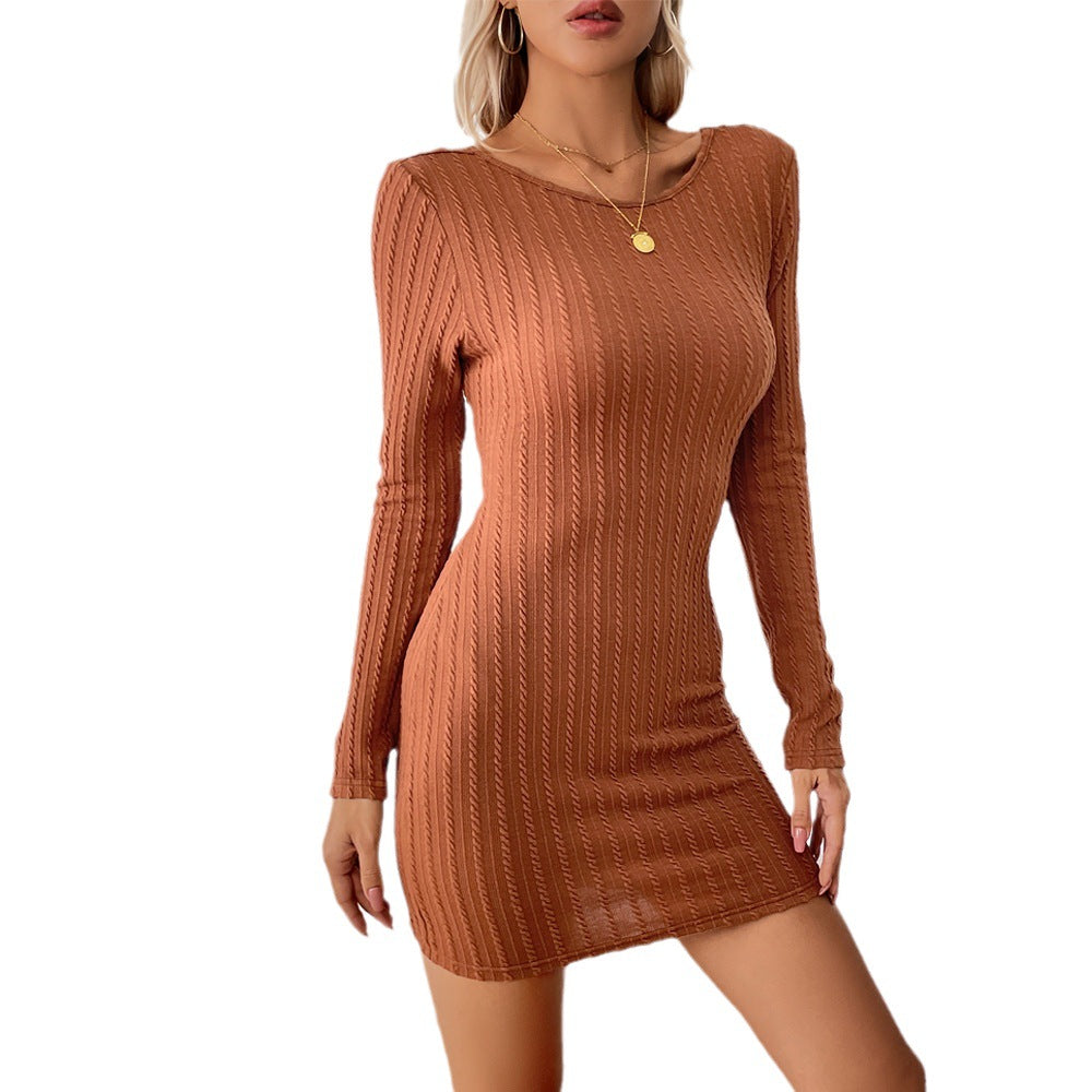 Damen figurbetontes geripptes Langarm‑Minikleid mit Rundhalsausschnitt und formendem Stretch-Jersey Eichborn Berlin