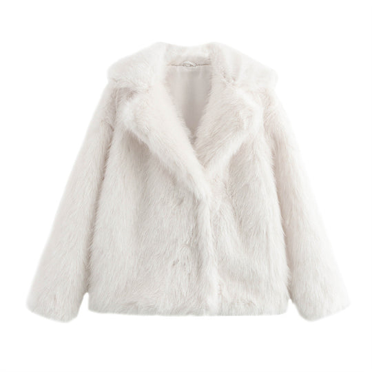 Damen Kuschelige Kunstpelzjacke mit elegantem Revers EB