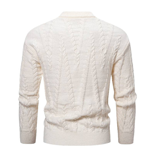 Herren Feinstrickpullover mit Kabelmuster und hohem Kragen EB