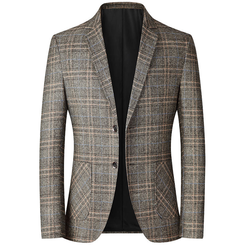 Herren Kariertes Wollmix-Sakko Slim Fit mit schmalem Revers EB