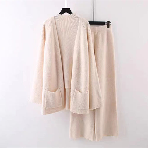 Damen kuscheliges Strickensemble mit weitem Cardigan und bequemen Hosen EB
