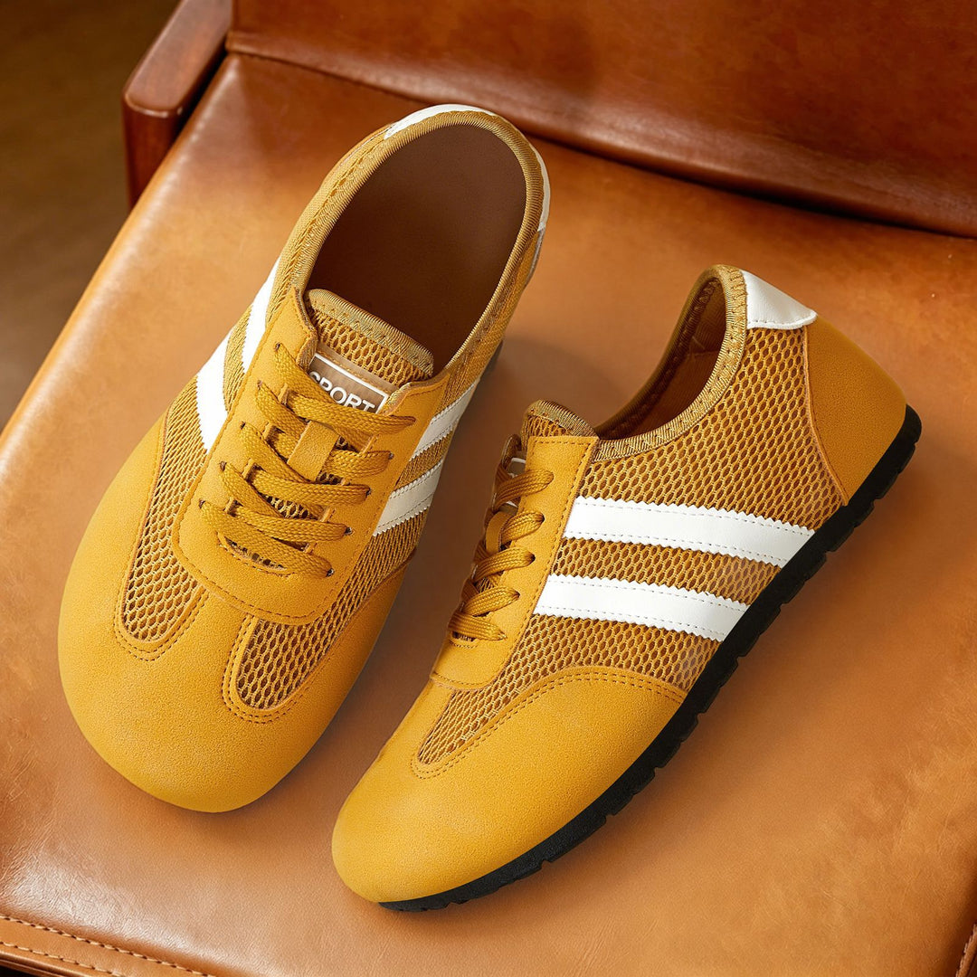 Damen nan retro-sportlicher Low-Top Sneaker mit atmungsaktivem Mesh, Veloursüberzügen und rutschfester Gummilaufsohle EB