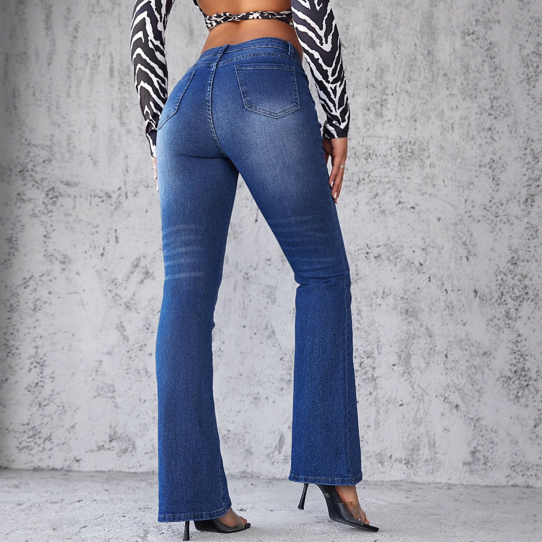 Damen Flared Jeans mit hohem Taillenbund und modischer Waschung EB
