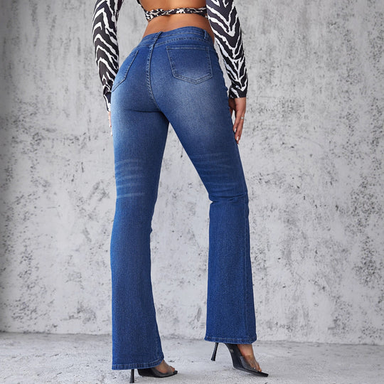 Damen Flared Jeans mit hohem Taillenbund und modischer Waschung EB