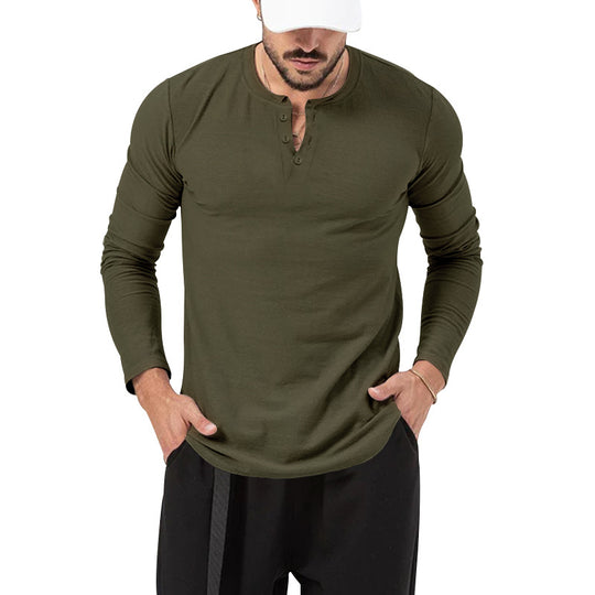 Herren Langarm-Henley-Shirt mit hochwertiger Baumwollmischung und modischen Knopfdetails EB