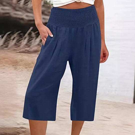 Damen Elegante Culottes mit dehnbarem Bund und Taschen EB