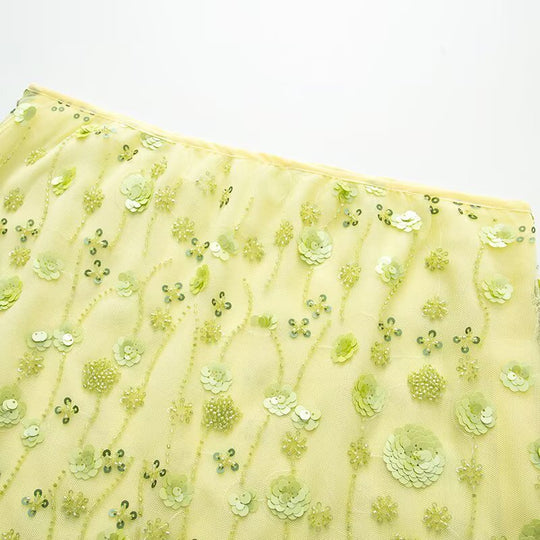 Damen Minirock mit funkelnden Pailletten und floralem Design EB