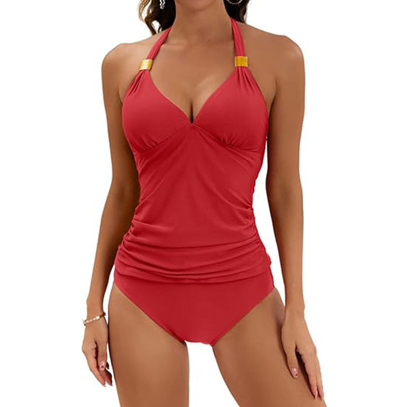 Damen Tankini mit Gerafftem Oberteil und Hohem Bund EB