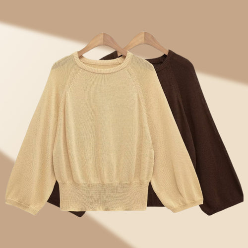 Damen lässiger Pullover mit ballonförmigen Ärmeln und feinem Strick EB