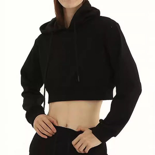 Damen nan cropped Kapuzenpullover mit weichem Fleece‑Innenfutter und elastischem Rippbund EB