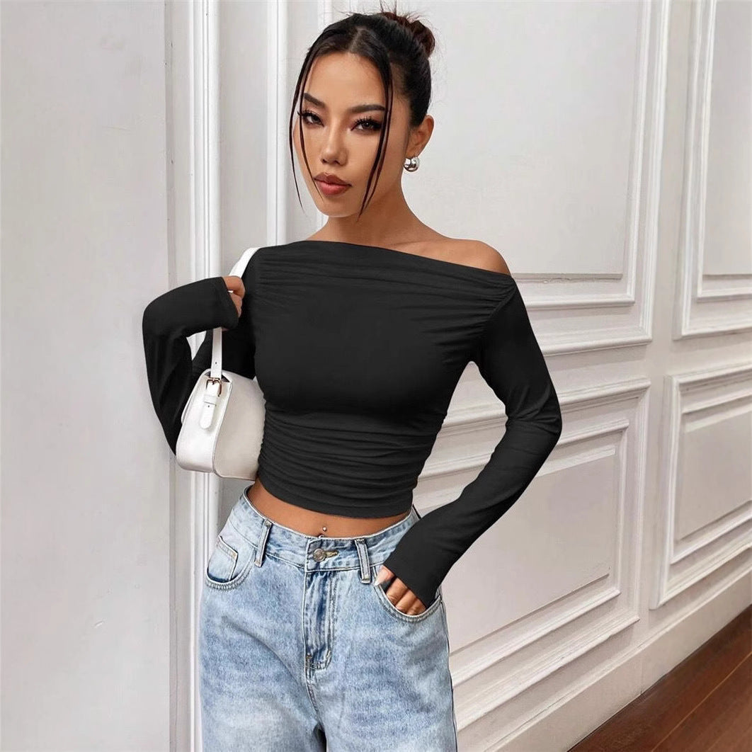 Damen Elegantes Off-Shoulder Langarmtop mit figurbetontem Schnitt EB