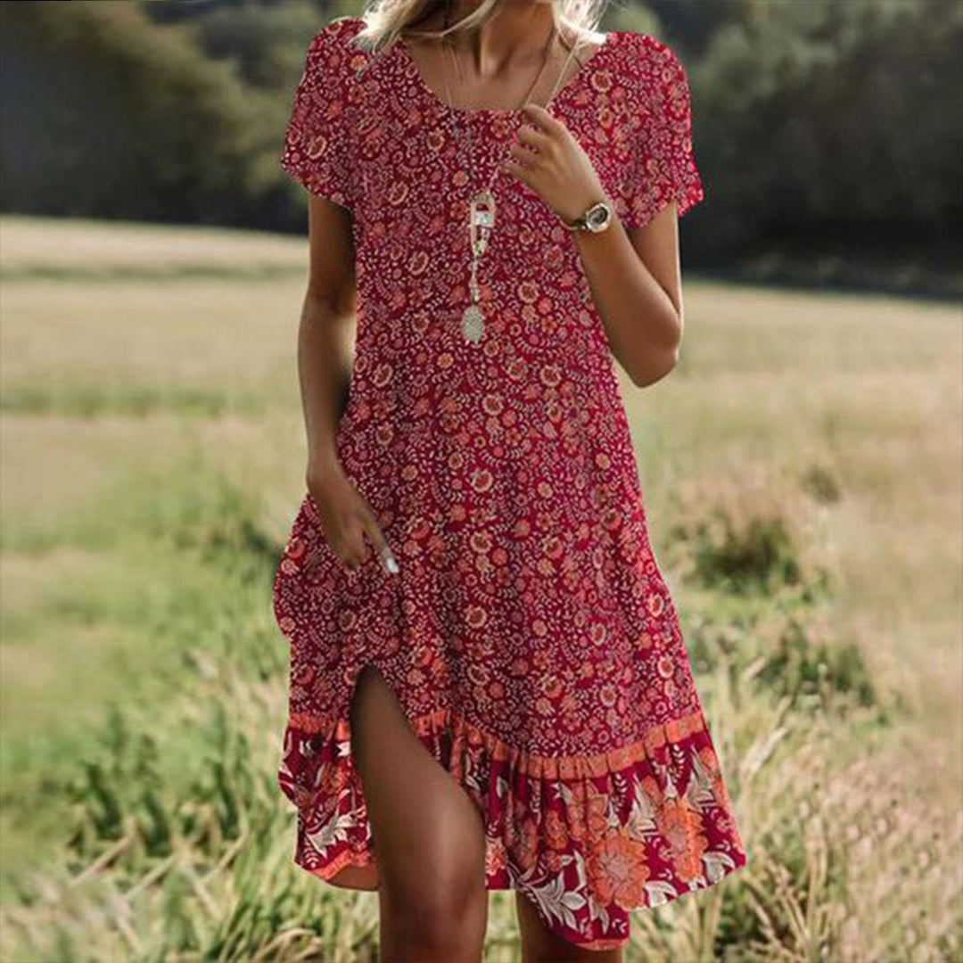 Damen lässiges Maxikleid mit floralem Muster und Beinschlitz EB