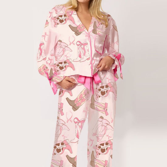 Damen Schlafanzug-Set mit niedlichen Schleifenmotiven EB