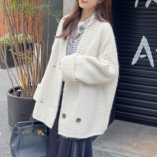 Damen Strickjacke mit doppeltem Knopfverschluss und weichem Material EB