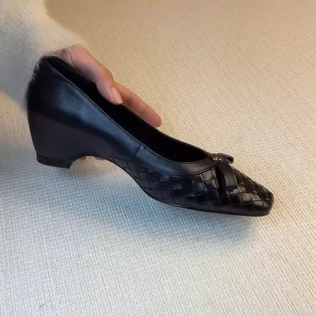 Damen elegante Ballerinas mit geflochtenem Design und modischem Schleifenakzent EB
