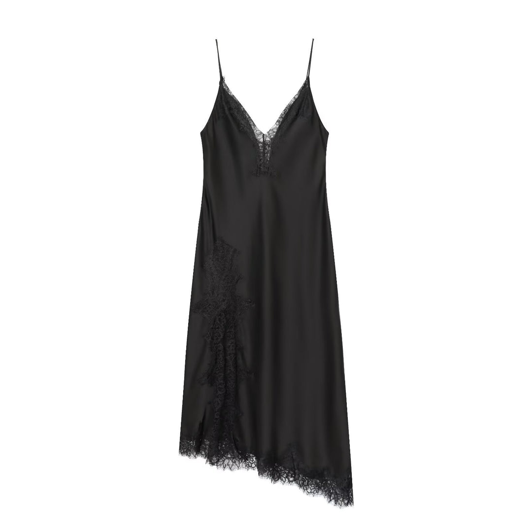 Damen Spitzen-Nachtkleid aus fließendem Stoff mit verspielten Rüschendetails EB