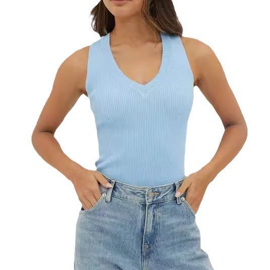 Damen figurbetontes V-Ausschnitt Rippenshirt EB