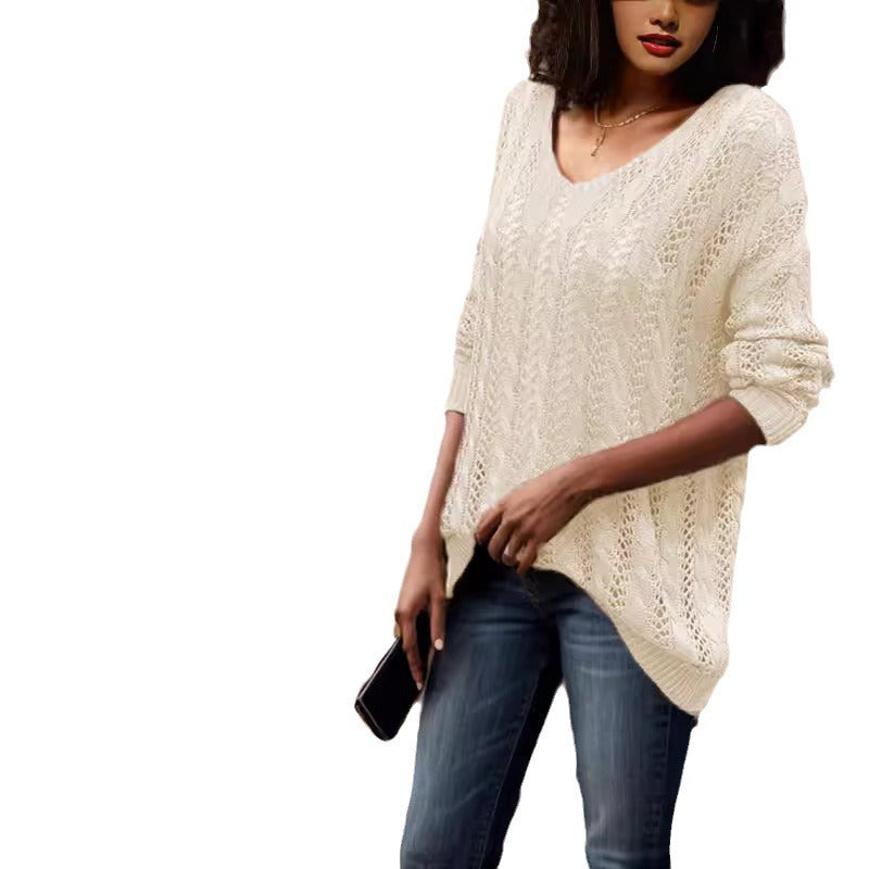 Damen luftiger Strickpullover mit Rippstruktur und asymmetrischem Saum EB