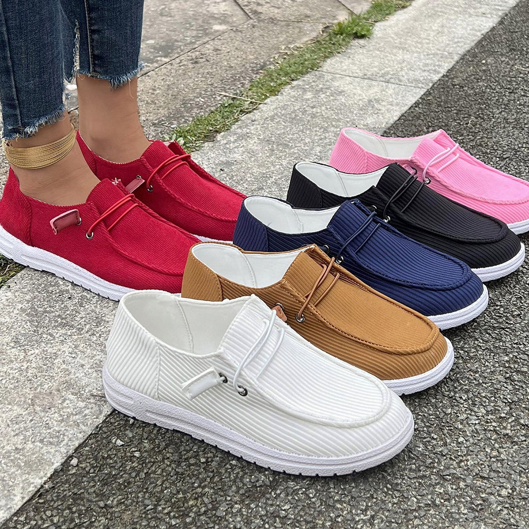 Damen nan lässige Slip-On Sneaker-Halbschuhe mit geripptem Textilobermaterial und elastischer Schnürung EB