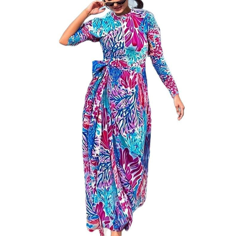 Damen Maxikleid mit floralem Druck und Schleifendetail EB