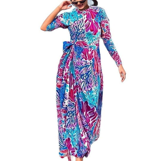 Damen Maxikleid mit floralem Druck und Schleifendetail EB