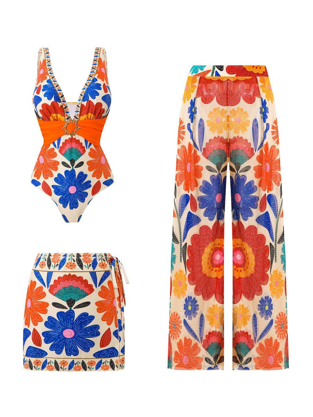Damen Mehrteiliges Badeanzug-Set mit floralen Motiven EB