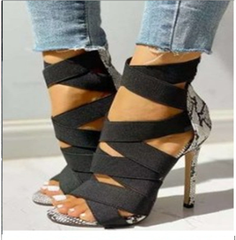 Damen Plateau-Sandaletten mit verstellbaren Riemen und elegantem Schlangenleder-Design EB